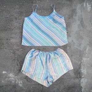 Vintage Y2K pajama set blue striped coquette sleepwear girly 90s lounge